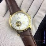 Copy Omega De Ville Tourbillon Watches Gold Case Silver Dial